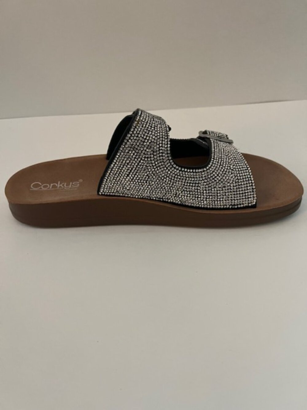 Corky Rhinestone Slide Sandals Size 11 Double Buckle Sparkle Slides NEW - Picture 2 of 3